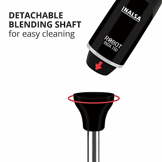 INALSA Hand Blender 750 Watt |Powerful Super Silent 100% Copper Motor| ANTI-SPLASH TECHNOLOGY| Variable Speed and Turbo Function| Stainless Steel Blade & Detachable Stem (Robot Inox 750S) INALSA Hand Blender 750 Watt |Powerful Super Silent 100% Copper Motor| ANTI-SPLASH TECHNOLOGY| Variable Speed and Turbo Function| Stainless Steel Blade & Detachable Stem (Robot Inox 750S)